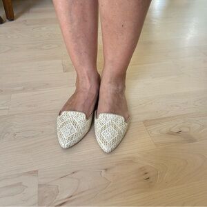 Isaac Mizrahi Cream Woven Pointed Toe Slip-Ons